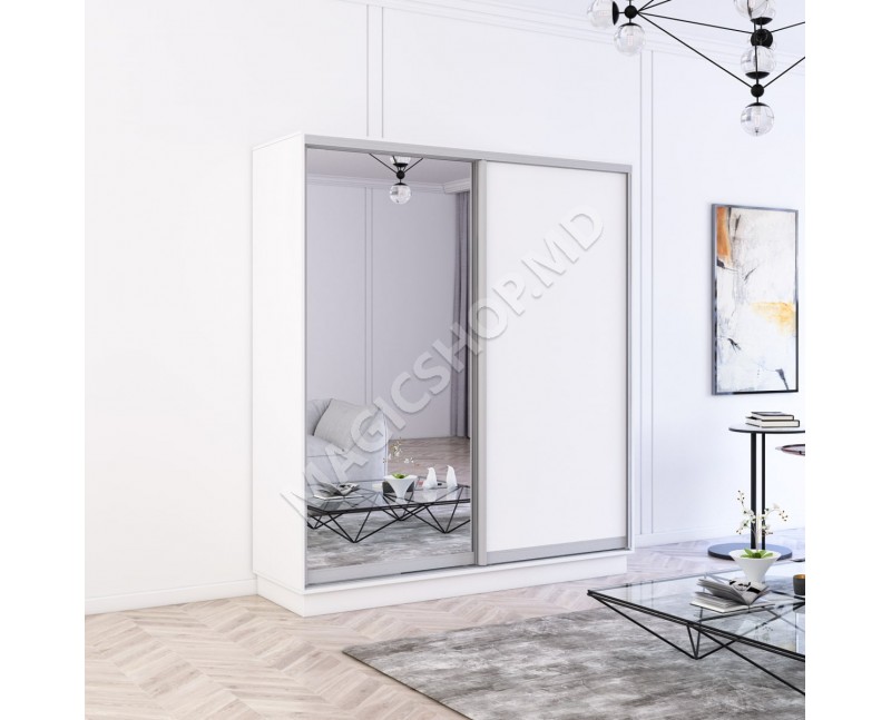 Шкаф Fox 150x60x220H со светлыми раздвижными дверями+зеркало